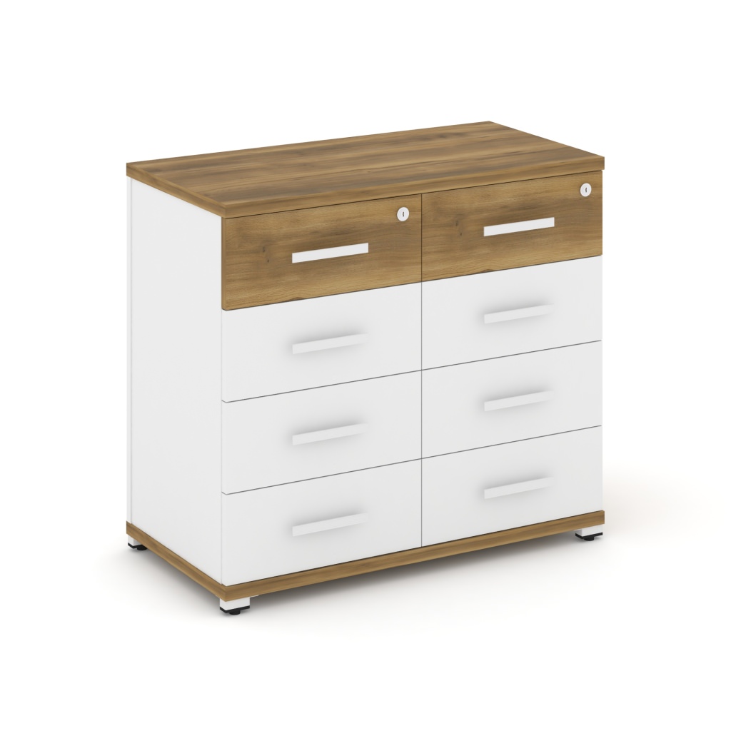 Тумба приставная широкая 8 ящиков Концепт 836*420*750 Концепт Сандал Янтарный/Белый металл