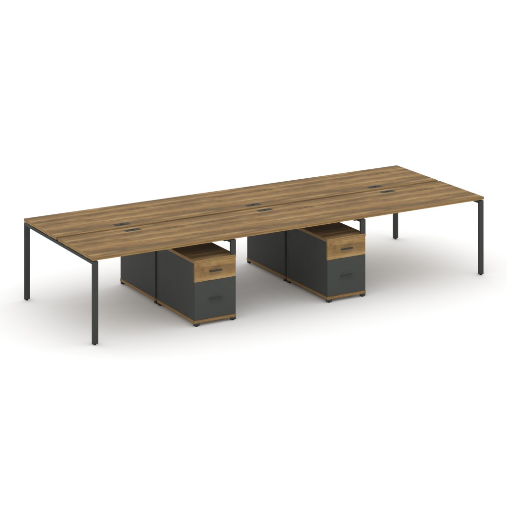 Рабочая станция на 6 мест с двумя двухсторонними опорными тумбами Концепт 4140*1480*750 Концепт Сандал Янтарный/Антрацит металл